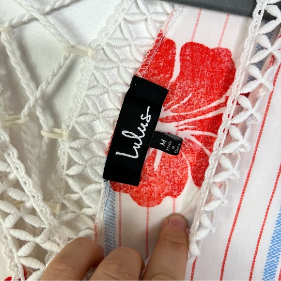 LULUS Pretty Mama Hibiscus Floral Tropical Short Sleeve Dress Womens M - Picture 4 of 12